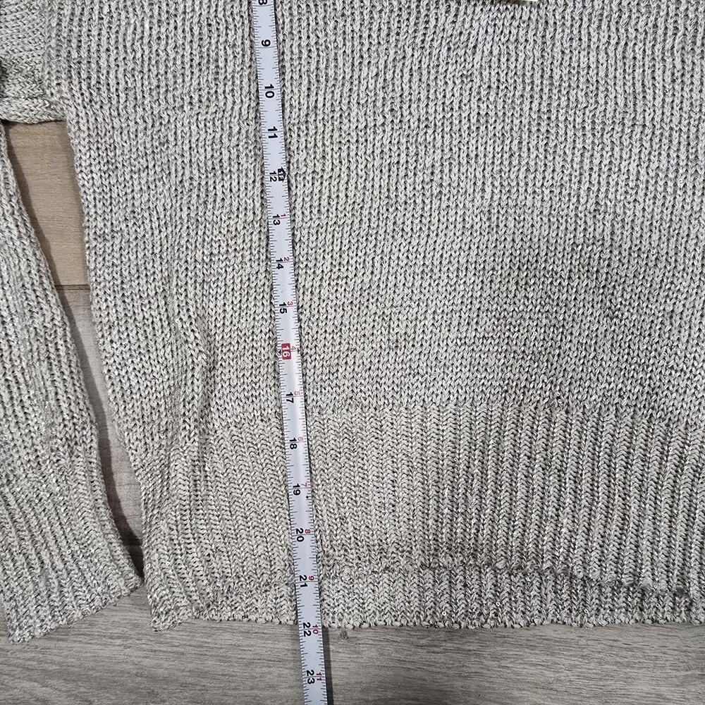 Marled Womens Light Gray Metallic Sweater Size L Shimmery Knit Collared Pullover - Picture 11 of 12